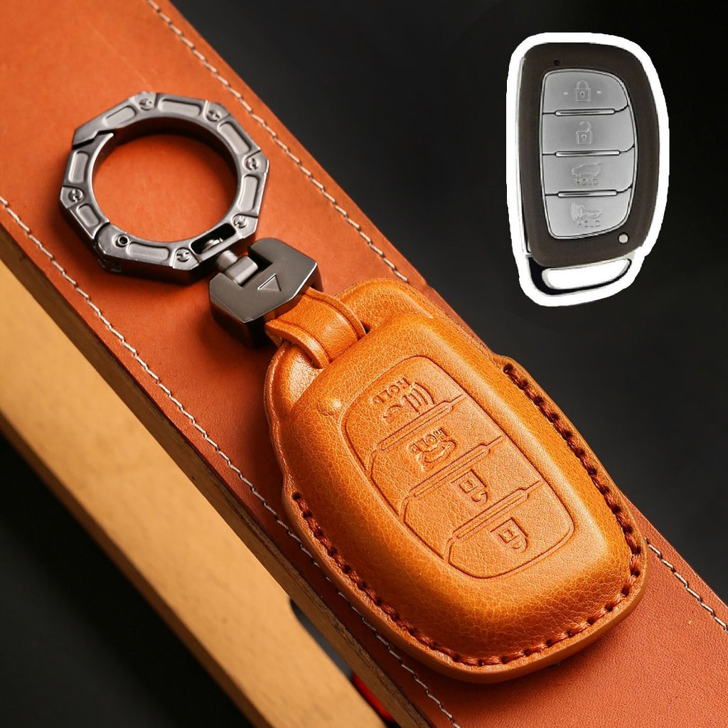 Carsine Hyundai Leather Car Key Cover 4 Button Brown / 4 Button-B
