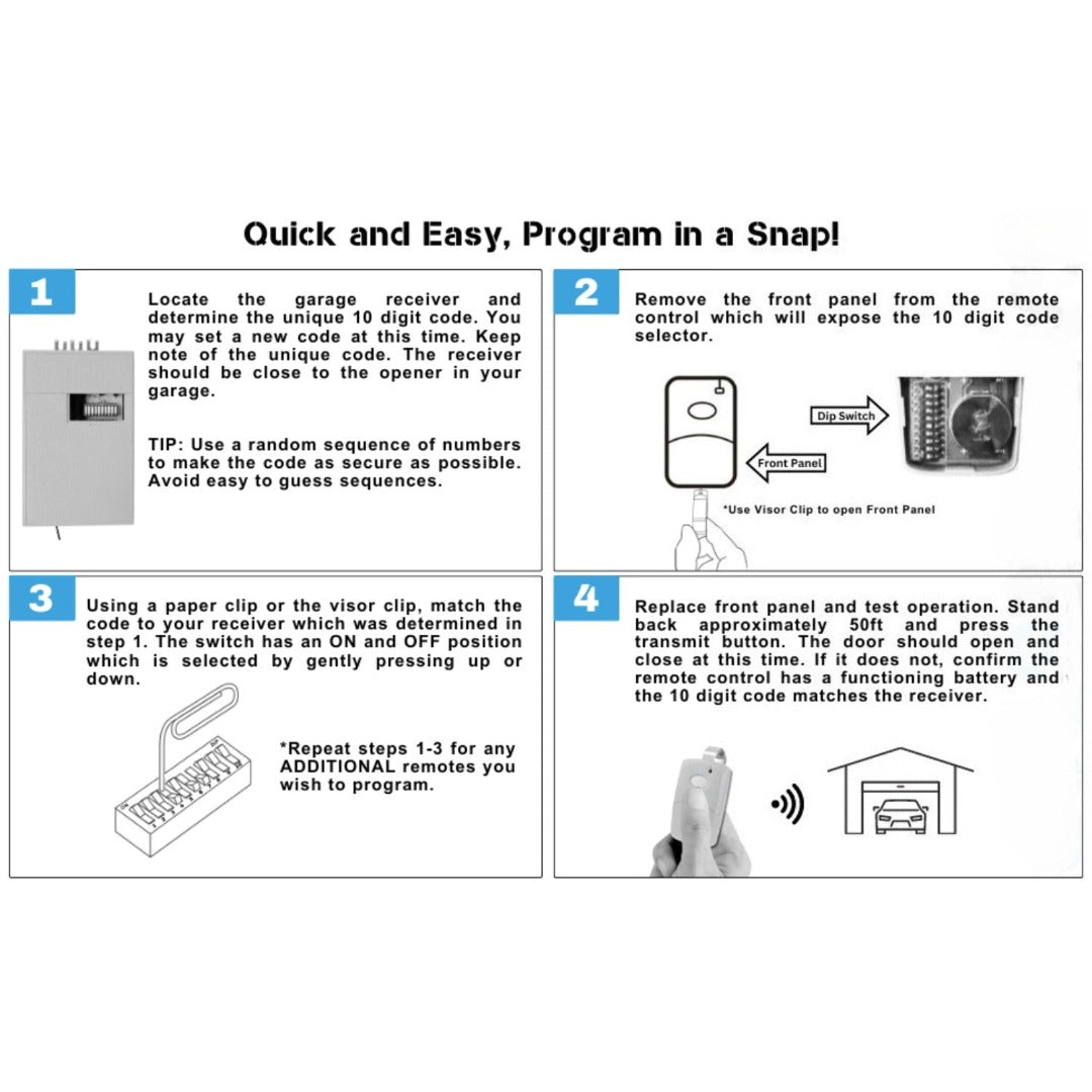 Multicode Linear 308911, 10 dip Switch Gate Opener Remote 300MHz, Multi Code Garage Door Opener Remote, Garage Clicker Replacement