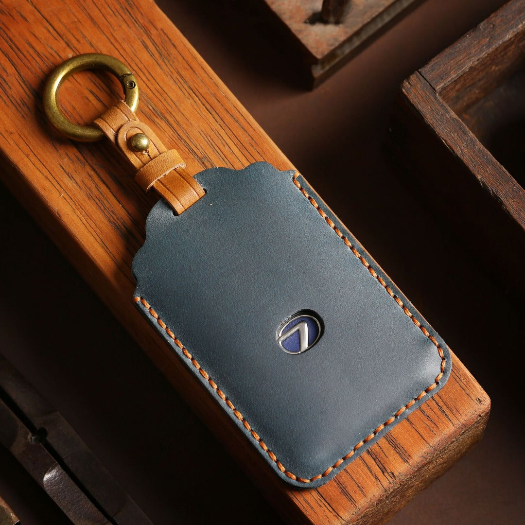 Étui de clé de voiture en cuir Lexus avec bouton