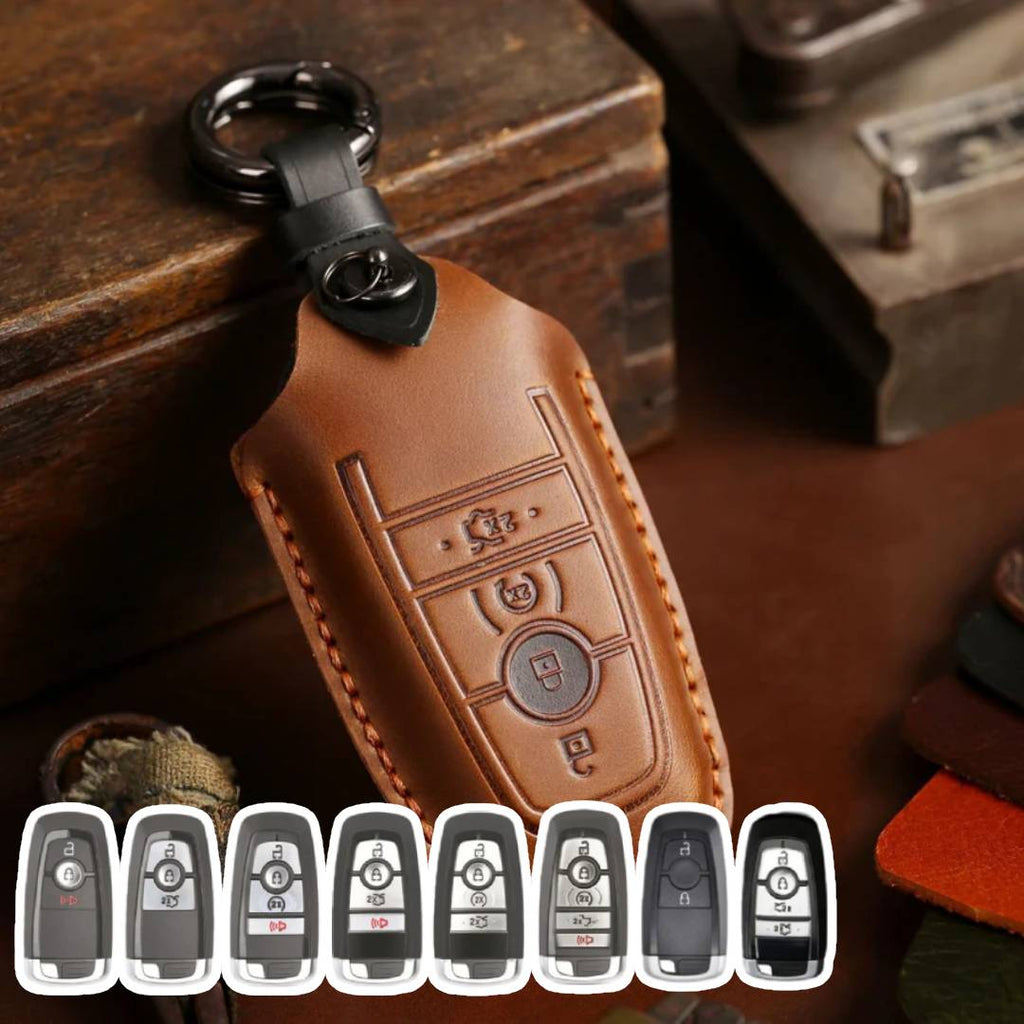 Ford Focus Explorer Kuga Sharp Aviator Lincoln Mondeo Edge F-150 Raptor Pickup Trucks Leder-Autoschlüsselhülle für 2, 3, 4 und 5 Tasten