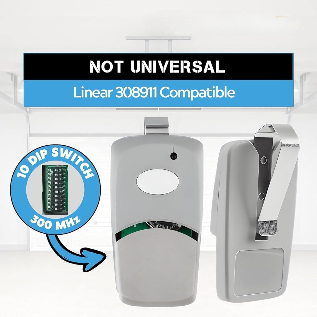 Multicode Linear 308911, 10 dip Switch Gate Opener Remote 300MHz, Multi Code Garage Door Opener Remote, Garage Clicker Replacement