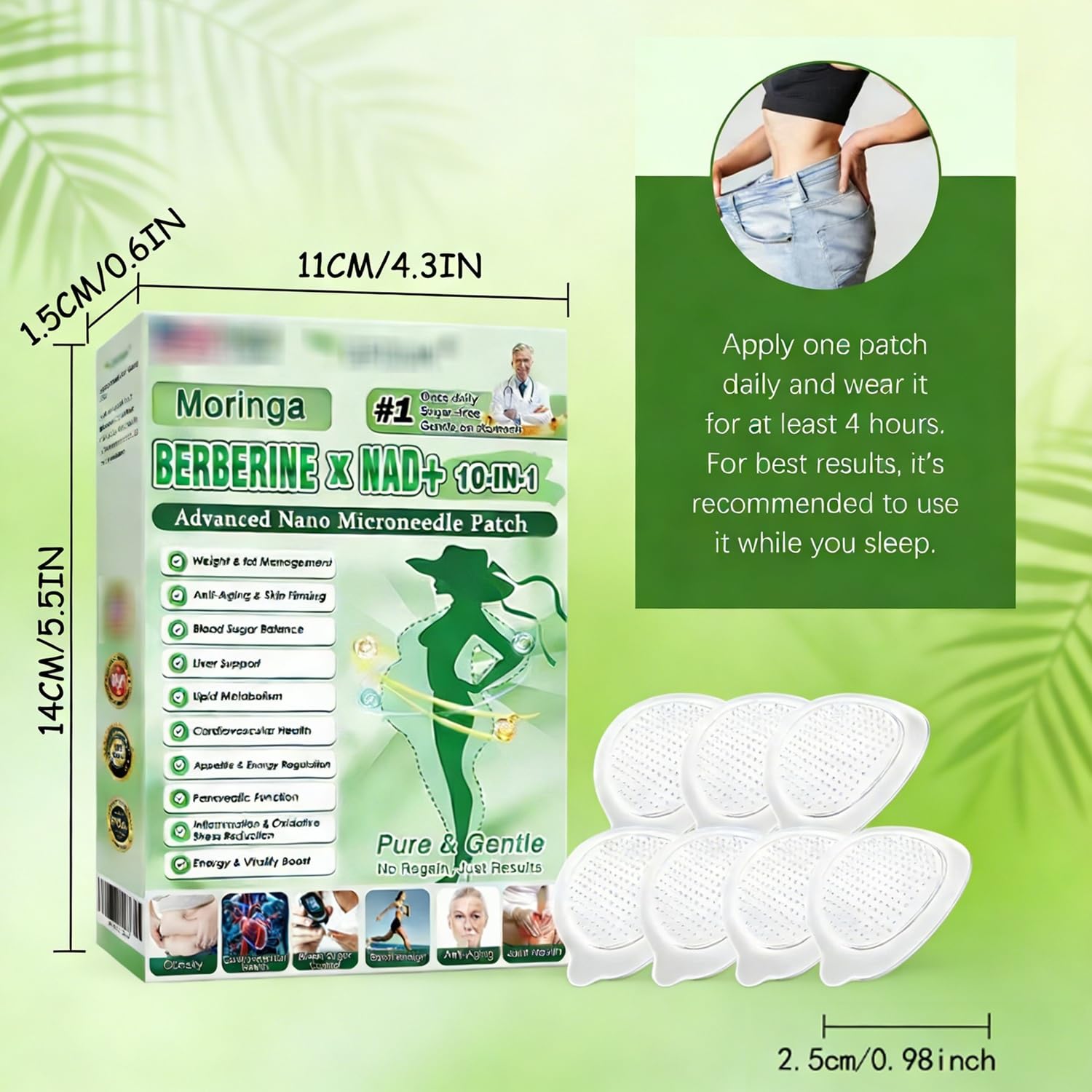 Moringa Berberine Patches,2026 Upgraded Moringa 10-in-1 Nano Microdarts Patch,Suitable for All Skin Types Natural Herbal Body Patch for Women Men