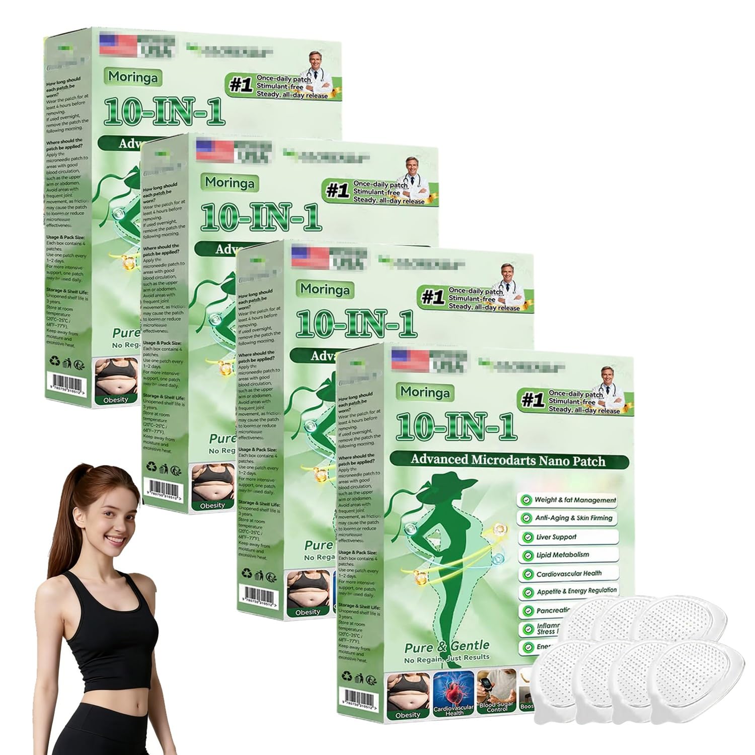 Moringa Berberine Patches,2026 Upgraded Moringa 10-in-1 Nano Microdarts Patch,Suitable for All Skin Types Natural Herbal Body Patch for Women Men