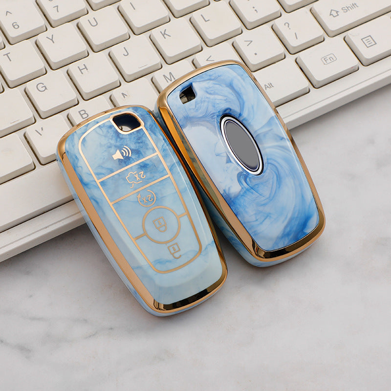 Carsine Ford Car Key Case Gold Inlaid With Jade Blue / Key case