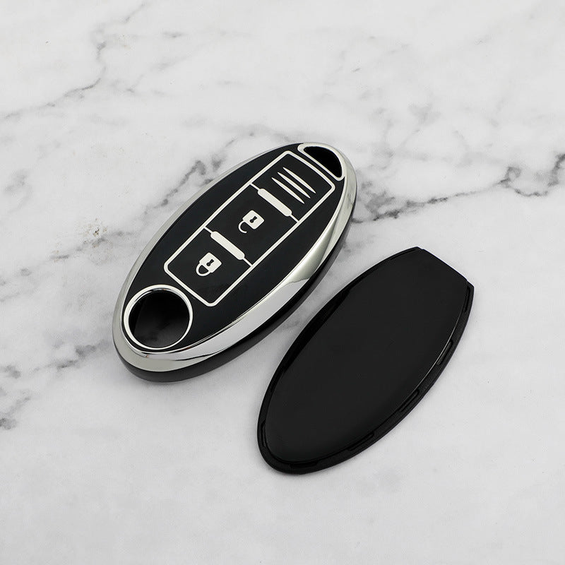 Carsine Nissan Car Key Cover Silver Edge Black / Key case