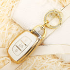 Carsine Hyundai Car Key Case Golden Edge B / White / Key case + O chain