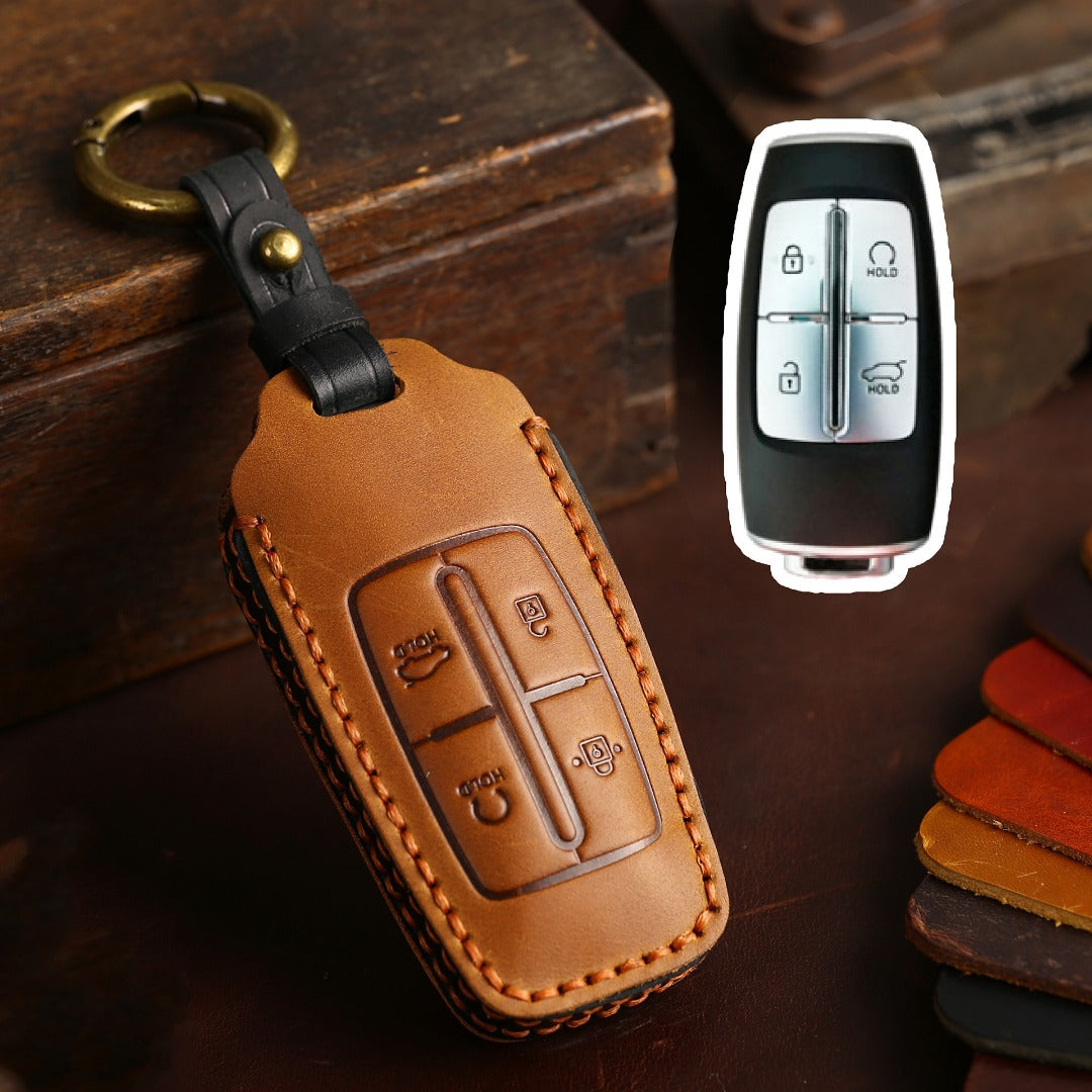 Étui en cuir pour clé de voiture Genesis GV70 GV80 G90 (4, 6 ou 8 boutons)