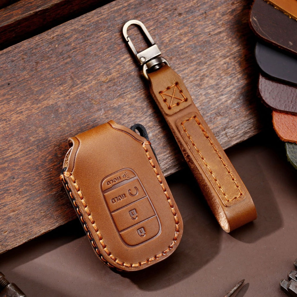 Carsine Honda Leather Car Key Cover 3,4,5 Button Brown / 4 Button-B