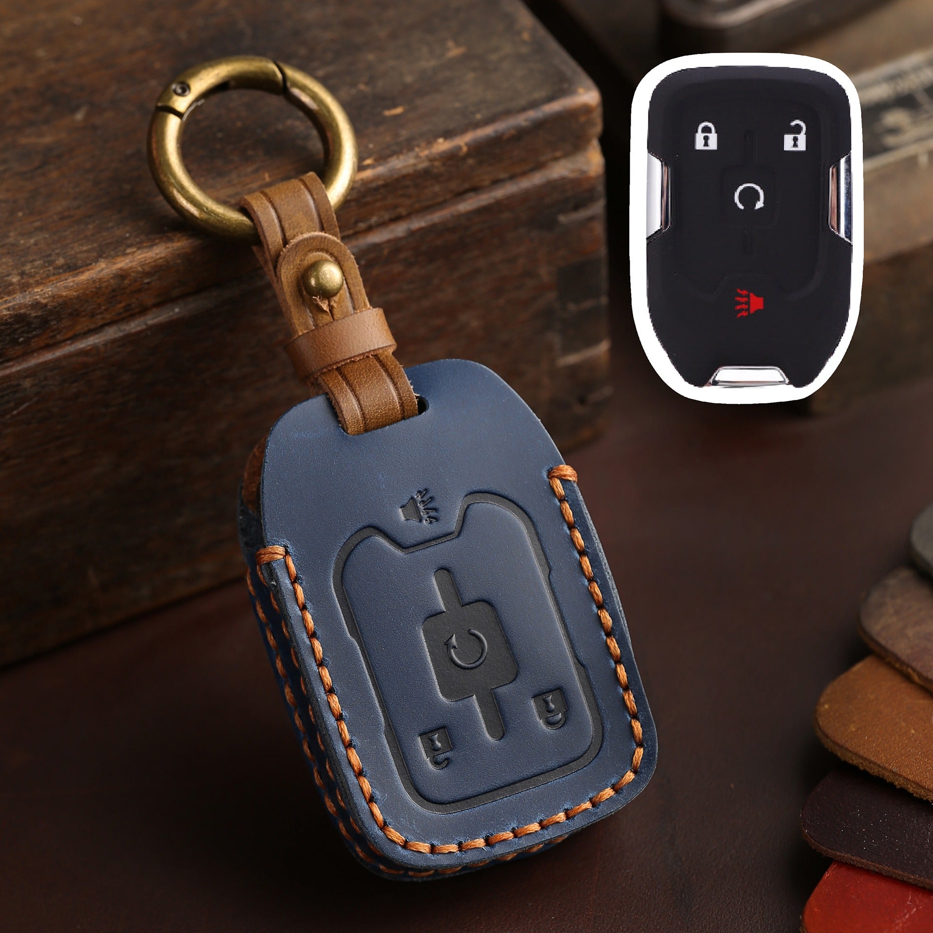 GMC Chevrolet Leder-Autoschlüsselhülle mit 4, 5 oder 6 Tasten