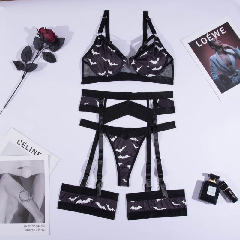 Black bat sexy women's underwear garter straps G string Thong