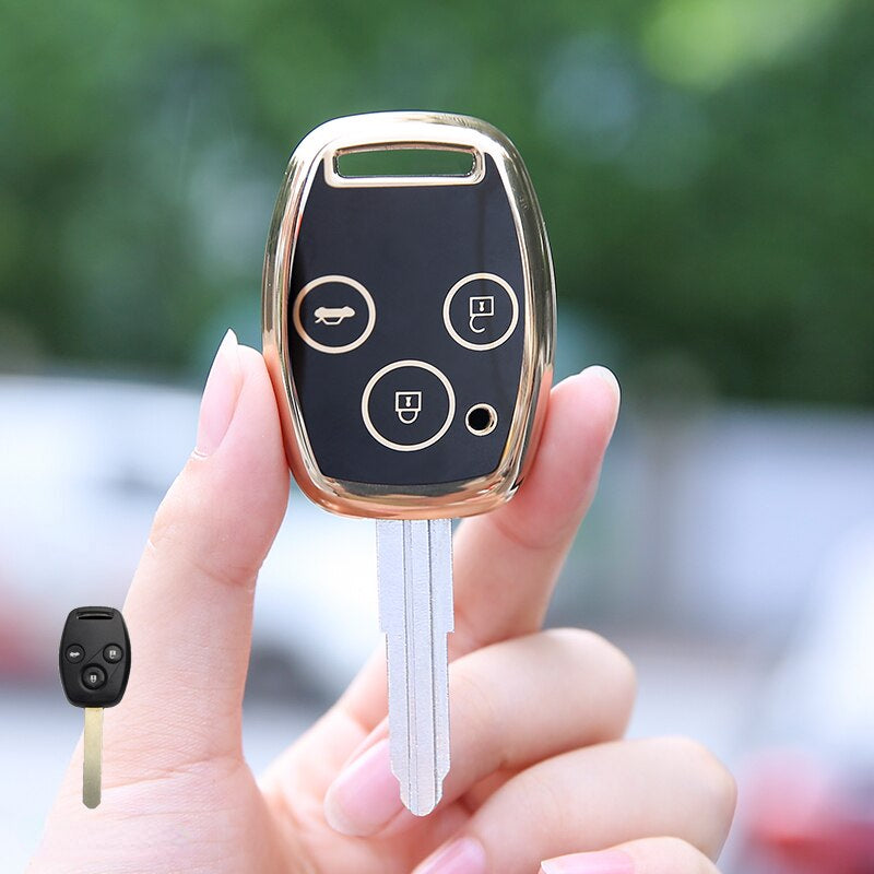 Carsine Honda Car Key Case Golden Edge 3 Buttons / Black / Key case
