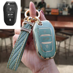 Carsine Citroen Peugeot Car Key Case Golden Edge Green / Key case + strap