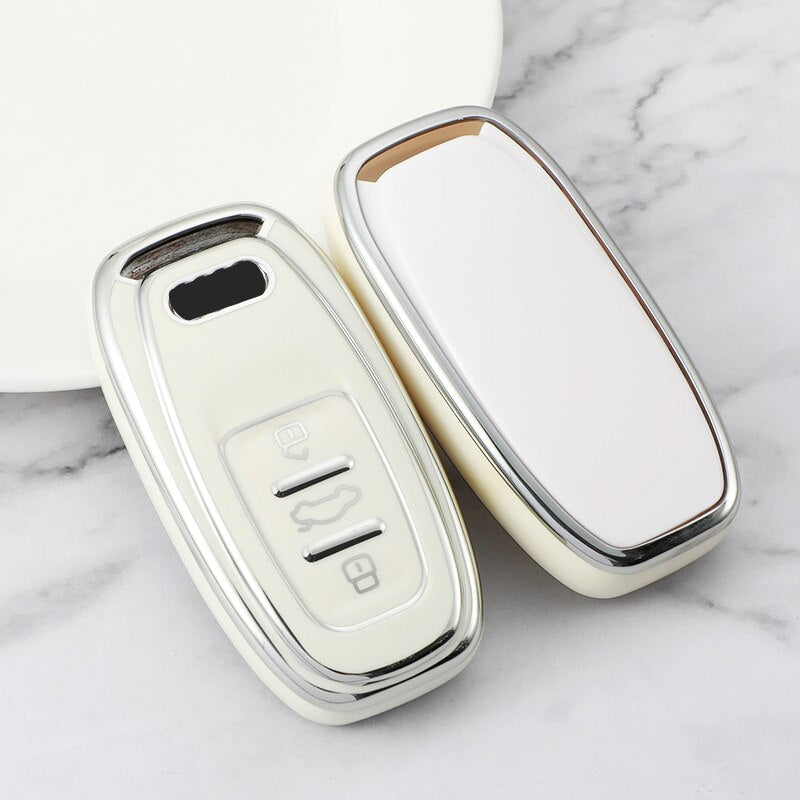 Carsine Audi Car Key Cover Silver Edge White / Key case