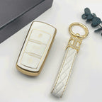 Carsine Volkswagen Car Key Case Golden Edge White / Key case + strap